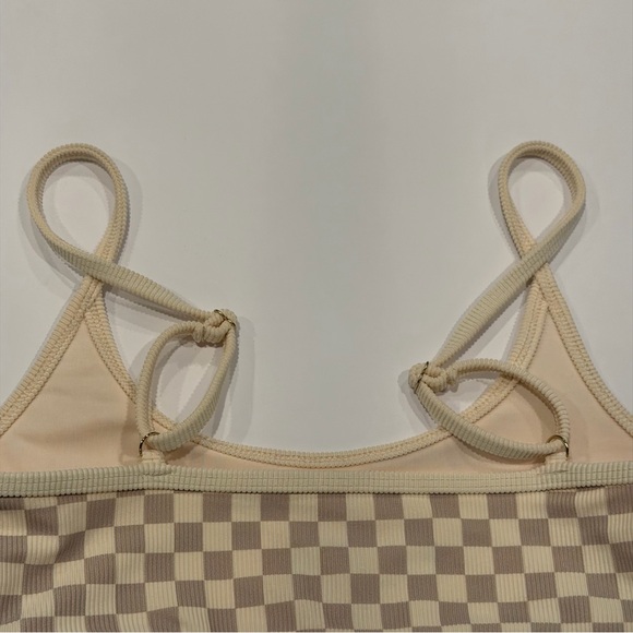NWOT Beach Riot Eva Bikini in Tan Checkered Top M and Bottoms L High Waisted Set - Picture 6 of 15